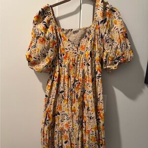 Vibrant Floral Puff Sleeve Mini Dress